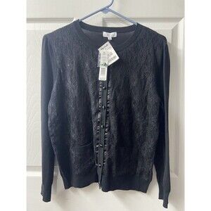 Joseph A Sweater Womens Large Lace Trimmed Long Sleeved Cardigan Witchycore NWT